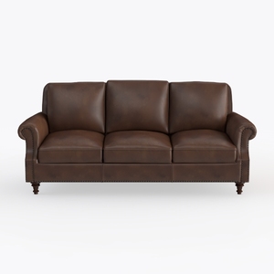 Vintage Brown Leather Three Seater Sofa with Nailhead Trim 3D Model
