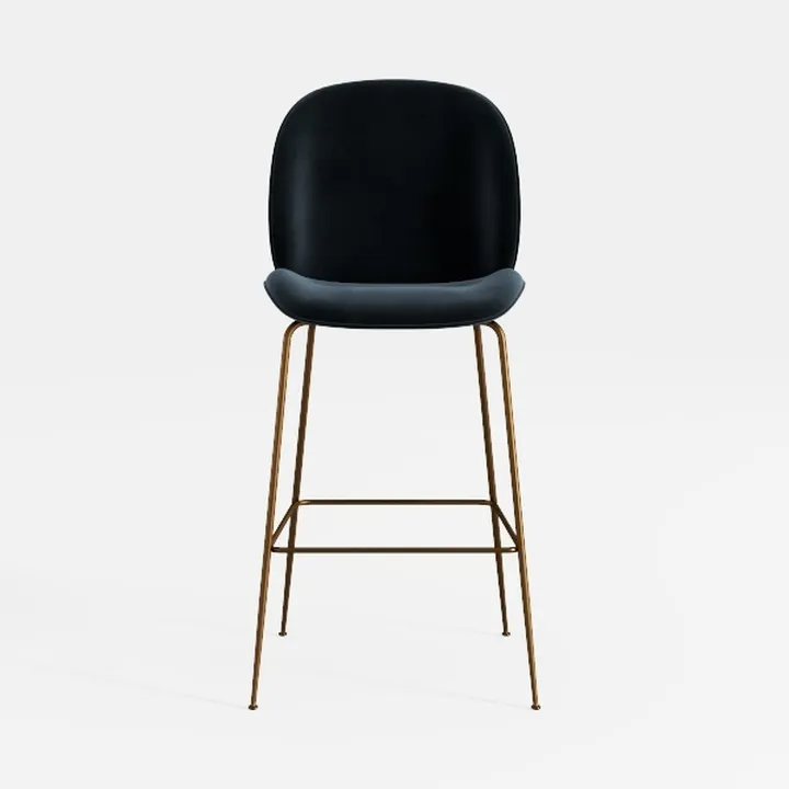 Modern Black Velvet Brass Metal Bar Stool 3D Model