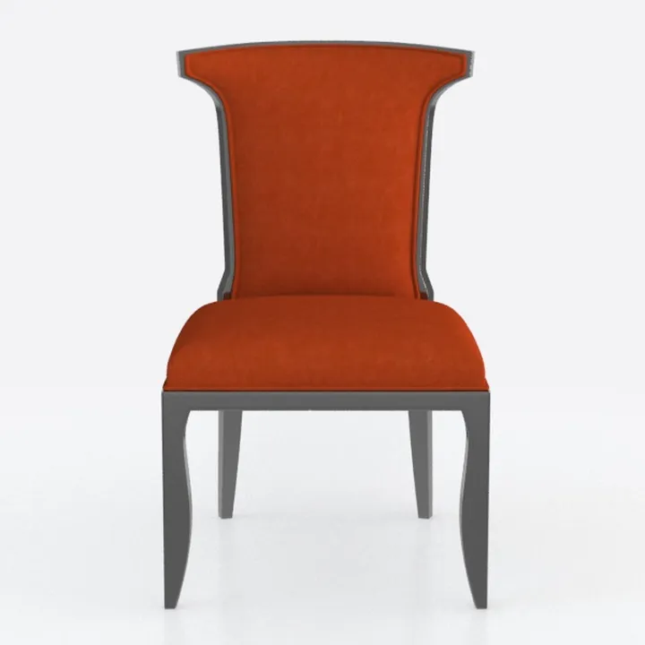 Modern Orange Fabric Upholstered Dark Wood Dining Chair 3D Model