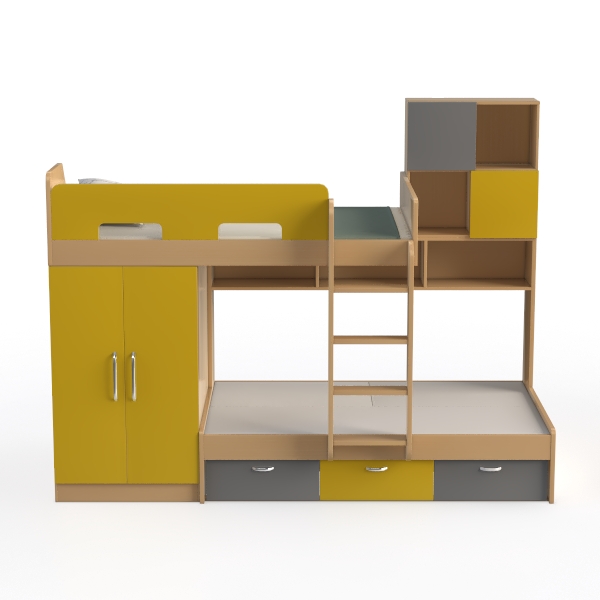 Gray Full Size Wood Loft Bed with Under-bed Desk, 