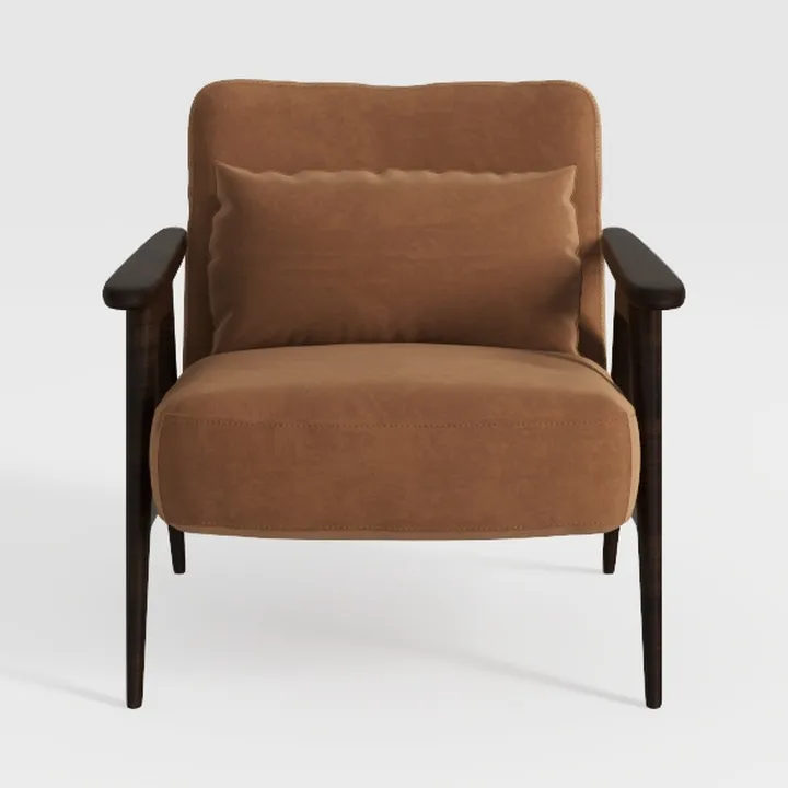 Modern Minimalist Brown Fabric Wooden Armchair 3D Model