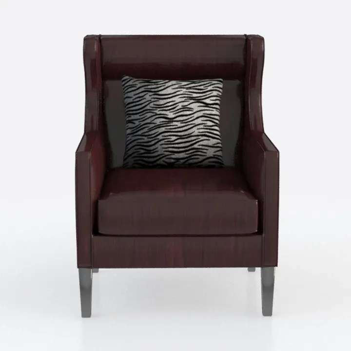 Modern Dark Walnut Leather Armchair with Zebra Print Cushion 3D Model