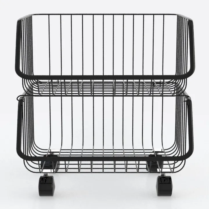 Minimalist Black Metal Rolling 2 Tier Under Desk Storage Basket 3D Model