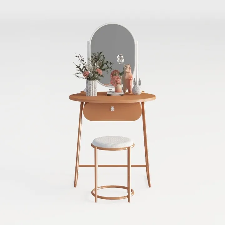 2-Piece White and Natural Makeup Vanity Set with L