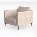 Minimalist Fabric Armchair with Black Metal Legs 3D Model Left 45 Degree View