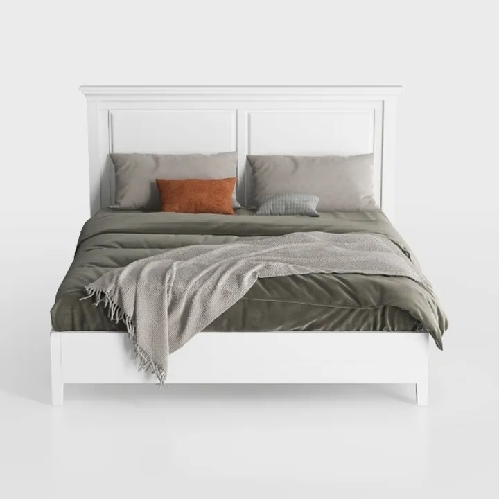 Minimalist White Solid Wood King Size Bed with Bedding 3D Model
