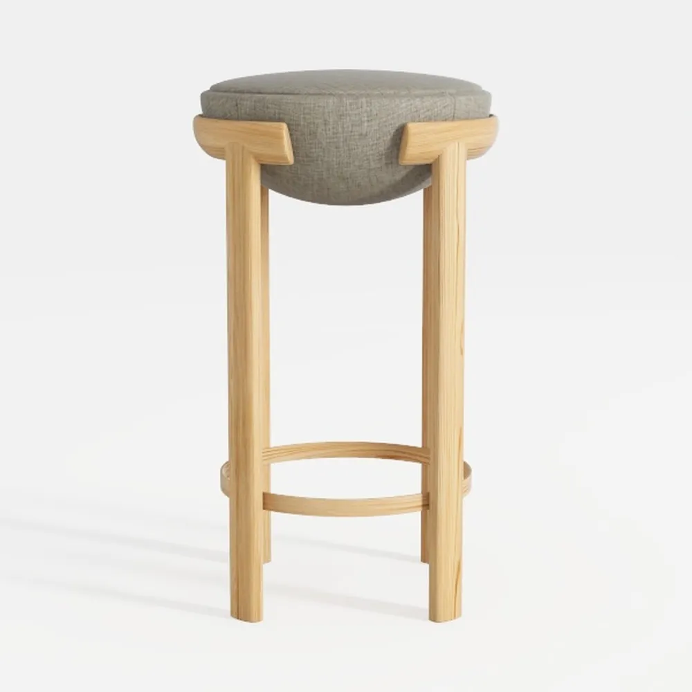 Beatus Beige Woven Fabric Counter Stool with Natur