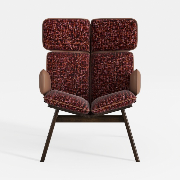 Benjara Meru Sofa Chair, Curved Back Tweed Fabric,