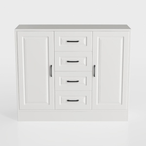 Minimalist White Solid Wood Cabinet With Drawers And Doors 3D Model