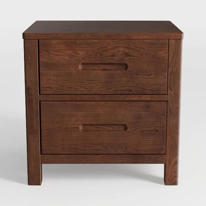 Minimalist Solid Walnut Wood Two Drawer Nightstand 3D Model