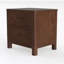 Minimalist Solid Walnut Wood Two Drawer Nightstand 3D Model Left 45 Degree View