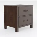 Minimalist Solid Walnut Wood Two Drawer Nightstand 3D Model Right 45 Degree View