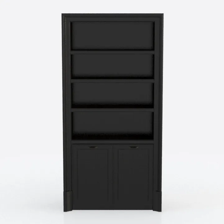 Minimalist Black Solid Wood Bookshelf with Cabinet Storage 3D Model