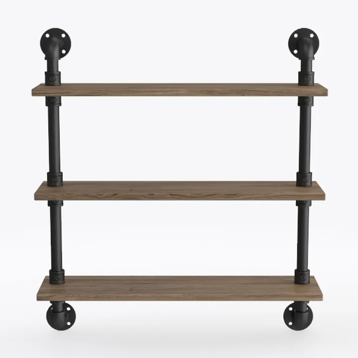 Industrial Metal Oak Wall Mounted Floating Shelf 3D Model