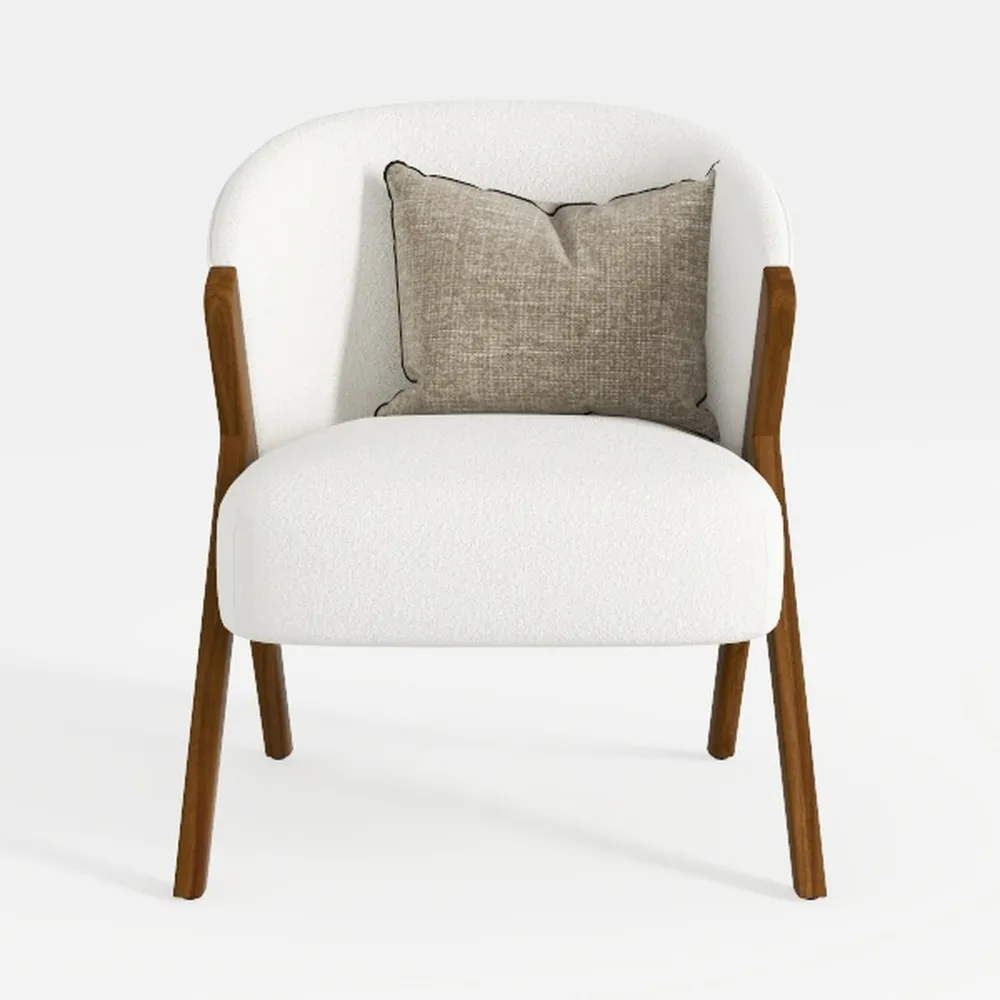 Modern Boucle Barrel Accent Chair Living Room Side