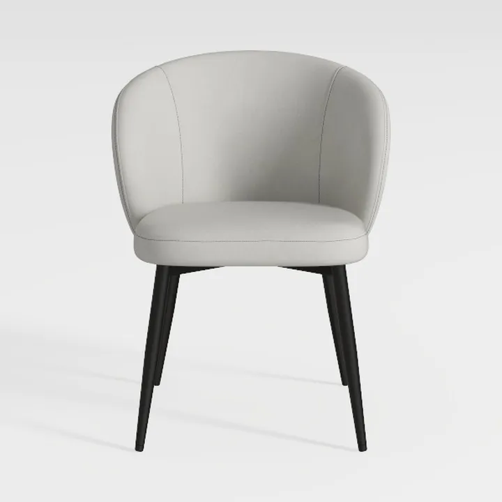 Minimalist Light Gray Fabric Upholstered Armchair with Black Metal Legs 3D Model
