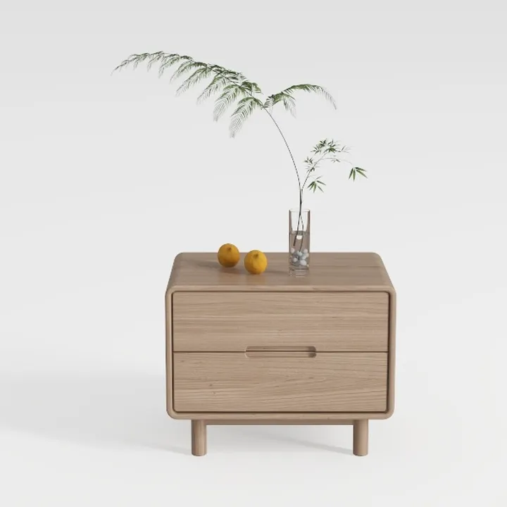 Minimalist Solid Oak Wood Nightstand 3D Model