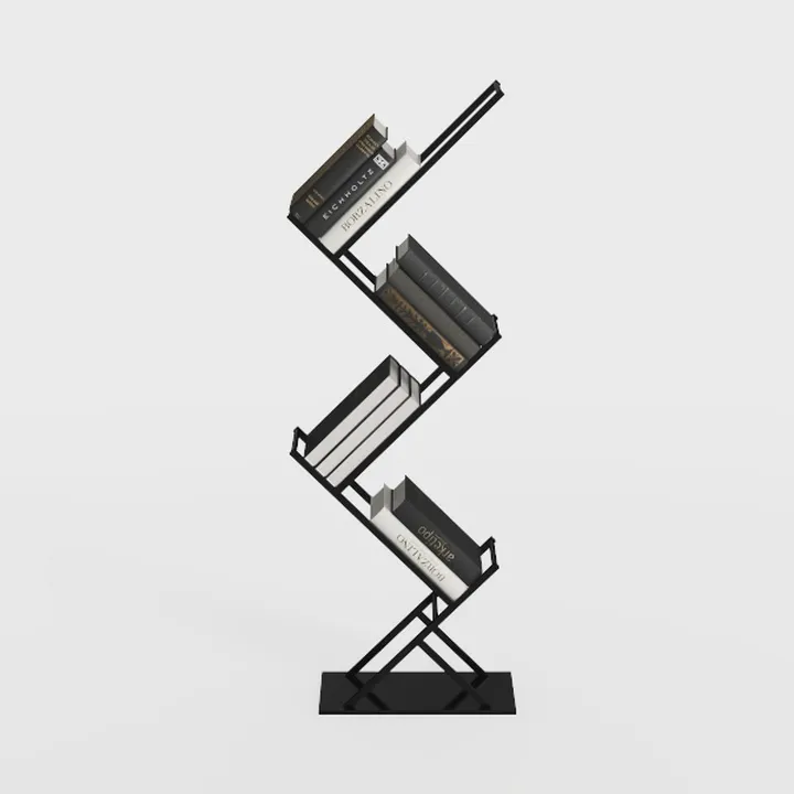 Modern Minimalist Black Metal Zigzag Bookshelf 3D Model