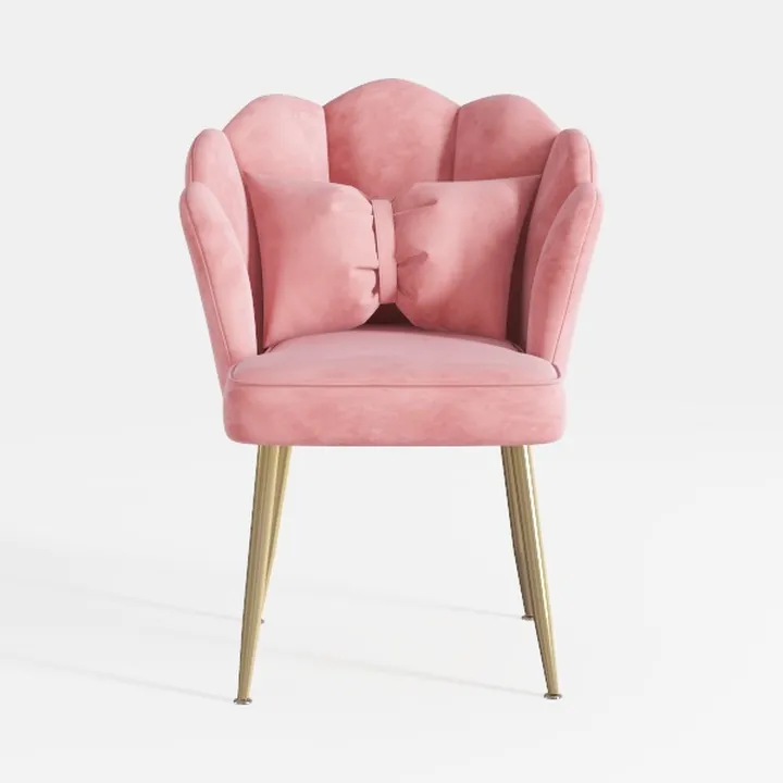 Pink Velvet Petal Back Armchair with Gold Metal Legs 3D Model