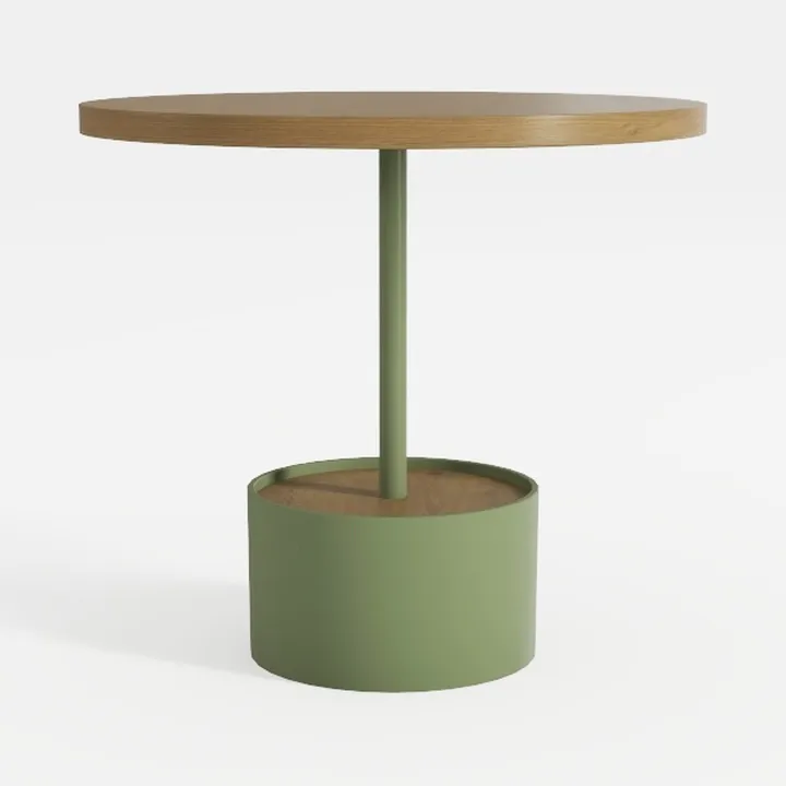 Wooden Round Coffee Table with Curved Base, 31.5’’