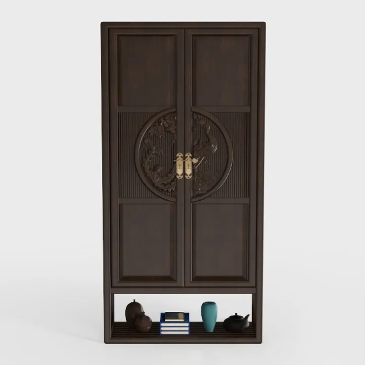 Traditional Solid Wood Carved Decorative Wardrobe Cabinet 3D Model
