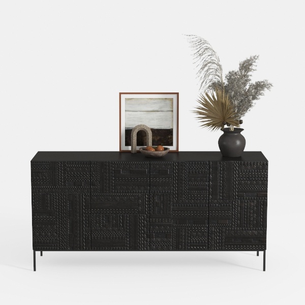 ORRD 4 Doors Storage Cabinet, 2 Tier Wooden