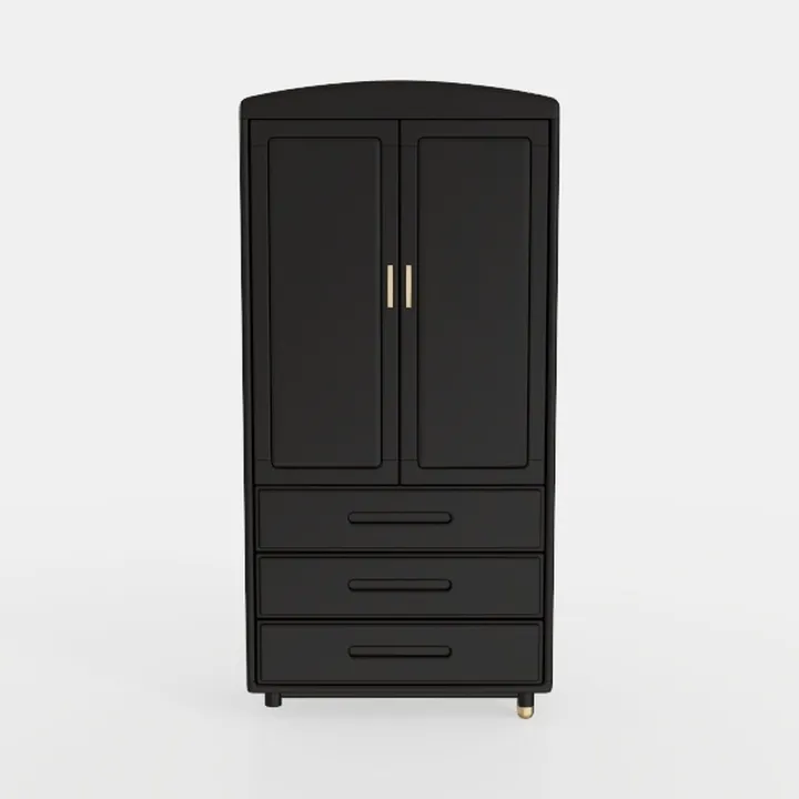 Minimalist Black Solid Wood Wardrobe with Gold Accents 3D Model