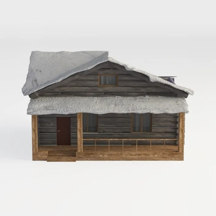 wooden cabin-Snowy Scene