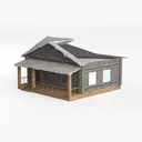 wooden cabin-Snowy Scene Left 45 Degree View