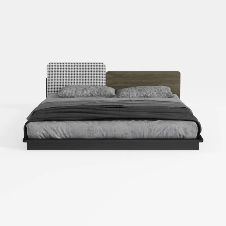 Modern Asymmetrical Wood Fabric Solid Wood Platform Bed 3D Model