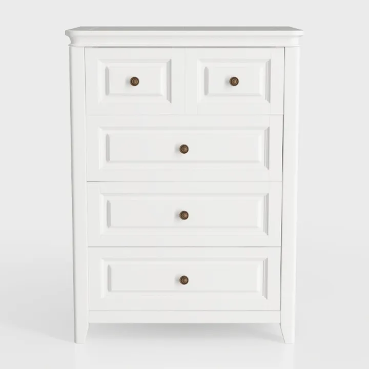 Minimalist White Solid Wood Dresser with Bronze Knobs 3D Model