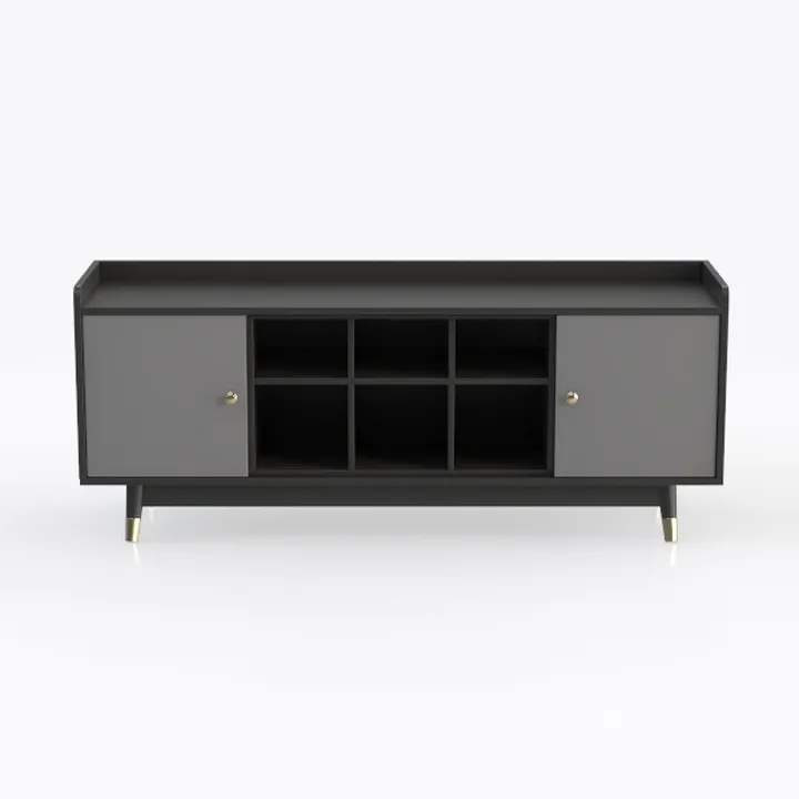 Modern Two Tone Solid Wood TV Stand With Gold Accents 3D Model