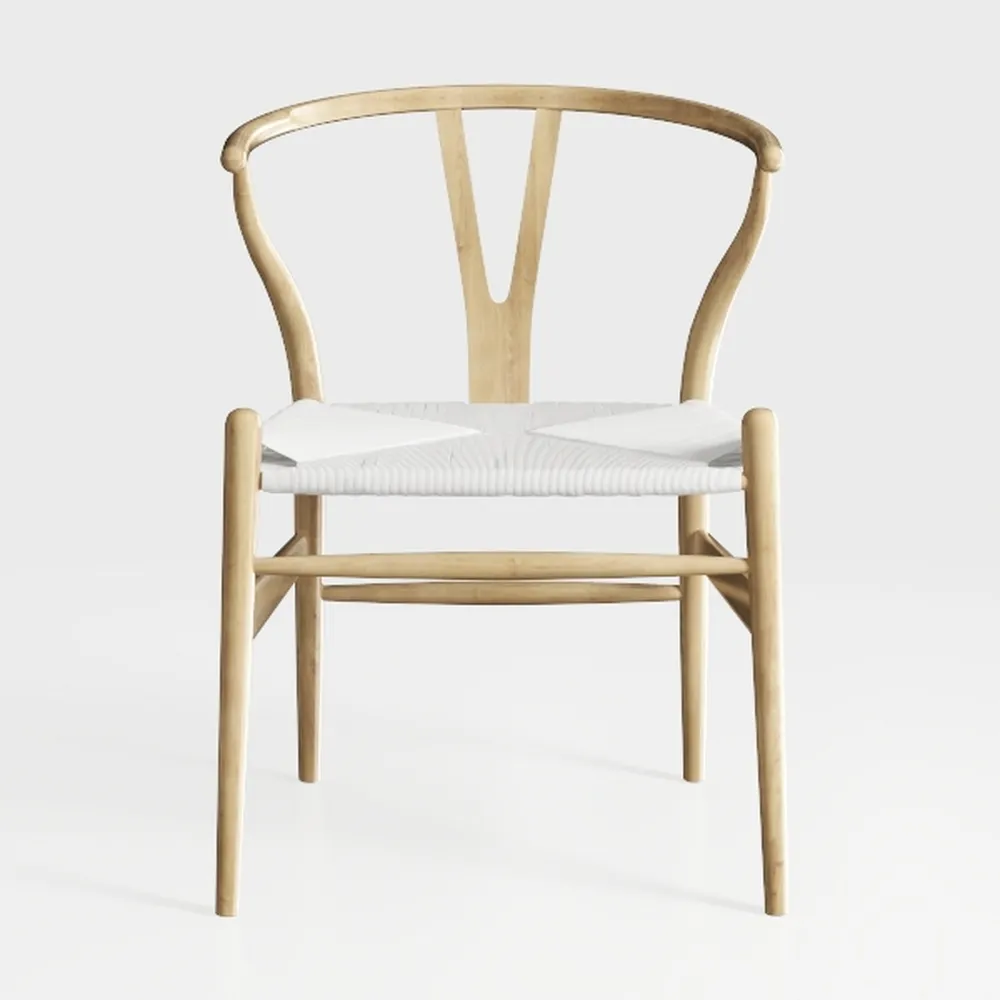 Natural Wood Dining Chair, Replica of Wishbone