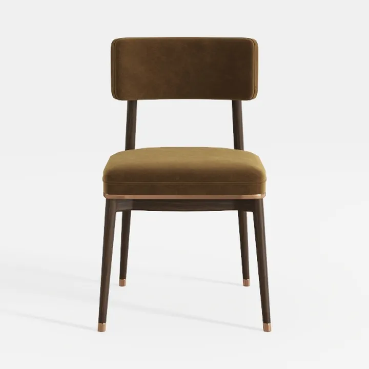Modern Velvet Upholstered Solid Wood Dining Chair 3D Model