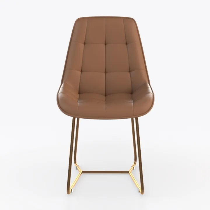 Modern Tufted Brown Leather Gold Metal Frame Dining Chair 3D Model