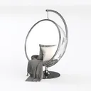 Modern Clear Acrylic Hanging Bubble Chair with Throw Pillows and Blanket 3D Model Left 45 Degree View