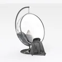 Modern Clear Acrylic Hanging Bubble Chair with Throw Pillows and Blanket 3D Model Right 45 Degree View