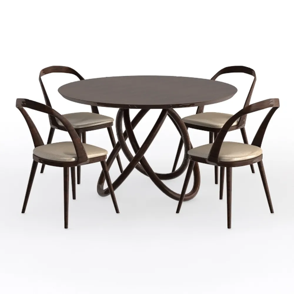 Ariane 5-Piece Sand and Dark Brown Wood Top Dining