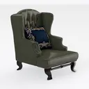 Vintage Leather Tufted Wingback Armchair 3D Model Right 45 Degree View
