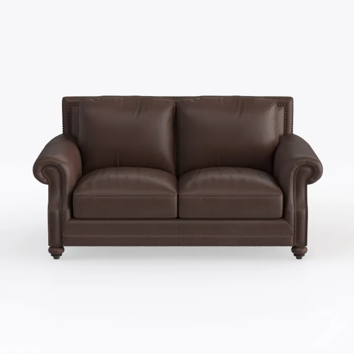 Traditional Brown Leather Loveseat Sofa Classic Nailhead Trim 3D Model