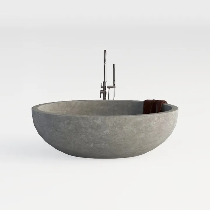 Concrete Minimalist Freestanding Bathtub with Brass Fixtures 3D Model
