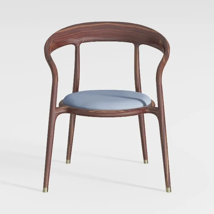 Modern Walnut Wood Fabric Upholstered Dining Armchair 3D Model