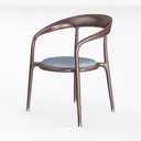 Modern Walnut Wood Fabric Upholstered Dining Armchair 3D Model Left 45 Degree View