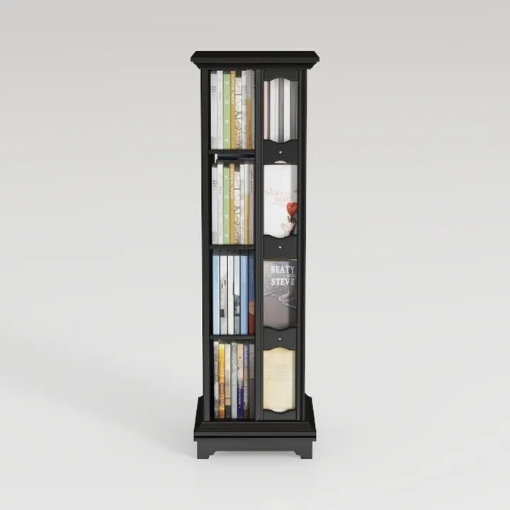 Traditional Black Solid Wood Rotating Bookshelf Storage Display 3D Model