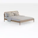 Japandi Solid Oak Rattan King Size Platform Bed 3D Model Right 45 Degree View