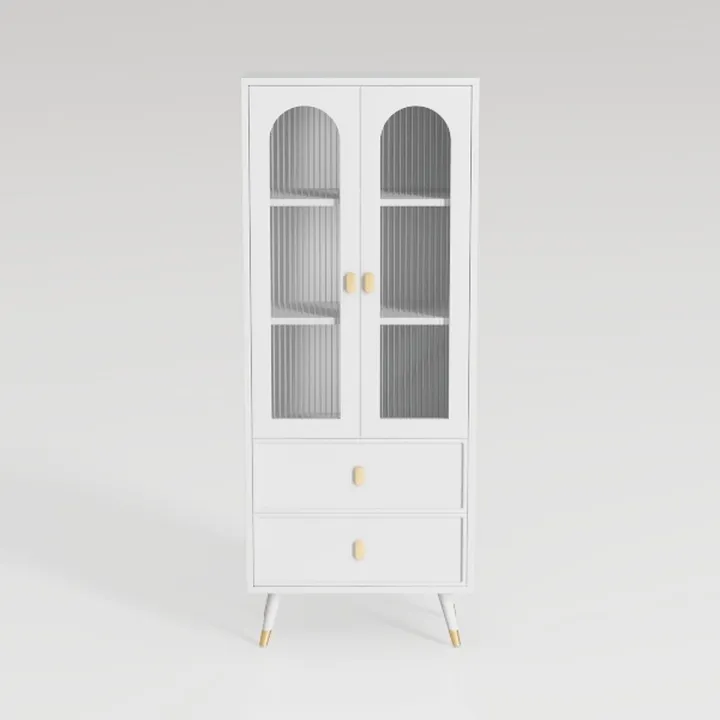 Modern Minimalist White Solid Wood Glass Display Cabinet 3D Model