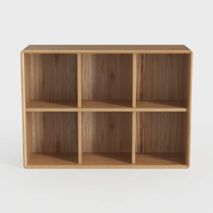 Minimalist Solid Oak Wood Bookshelf Open Storage 3D Model