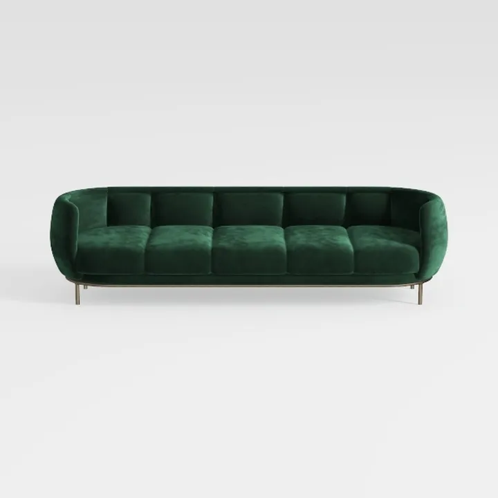 Modern Emerald Green Velvet Tufted Sofa With Metal Legs 3D Model