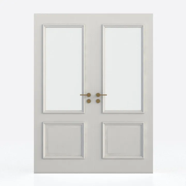 Minimalist White Glass and Wood Double Front Door 3D Model