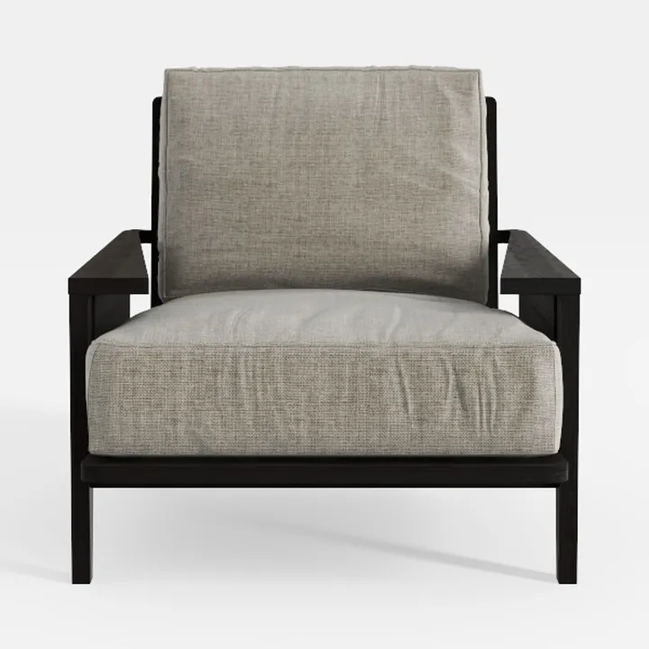 Minimalist Fabric Linen Wood Armchair 3D Model